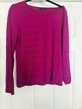 Talbots Fuchsia Long-Sleeve Glitter Stripe Knit Top